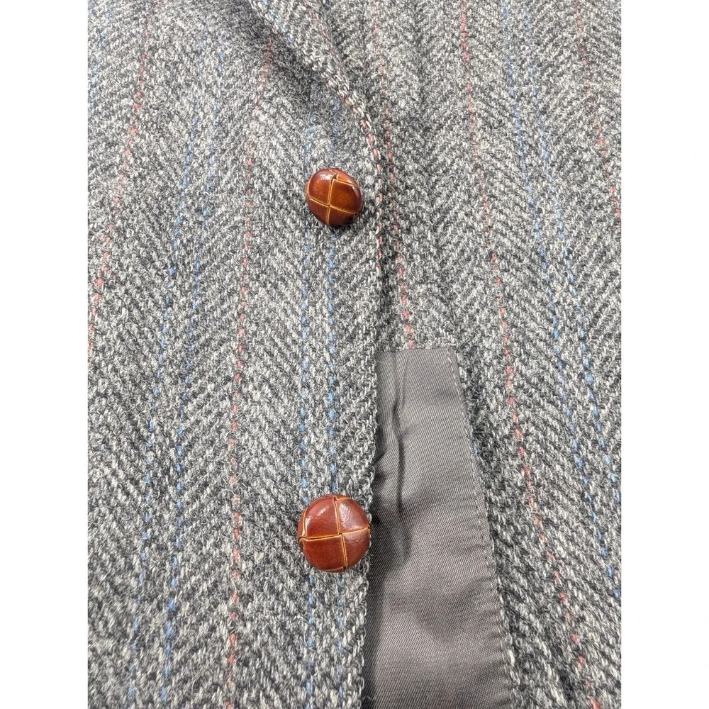 VTG Harris Tweed Beaconsfield Blazer Sport Coat Mens 42L Slim Gray Wool 90s